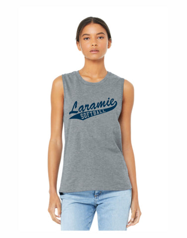 E2 - Laramie Softball Bella + Canvas Ladies' Jersey Muscle Tank - (Gray)